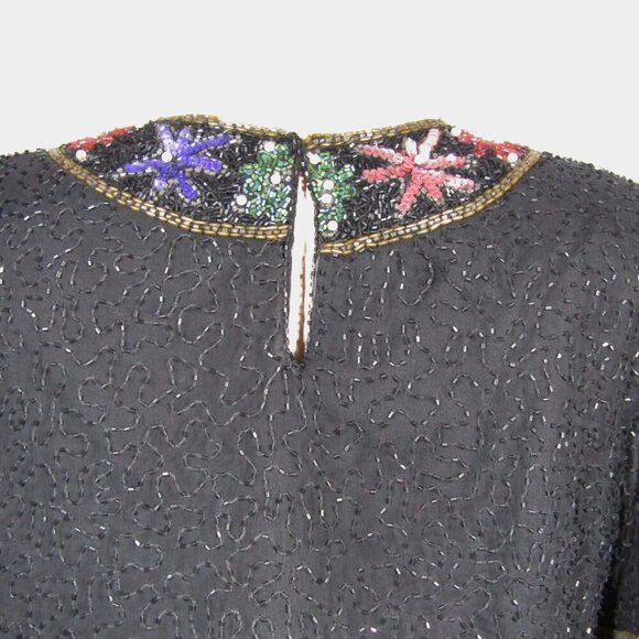 VTG 80s 90s SILK Beaded Sequin GLAM Holiday Event Party Kazar Blouse Top PL - Picture 7 of 12